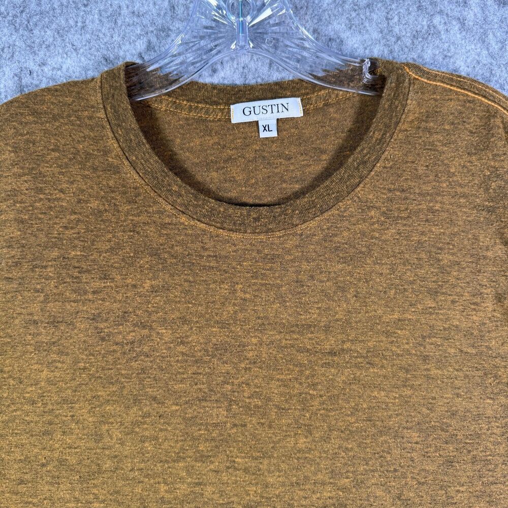 Gustin T Shirt Mens XL Gold Color Heather Cotton Blend Minor Pilling Made In USA